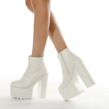 Large-Size Autumn And Winter Stage Thick-Soled Waterproof Table Night Shop Women's Shoes Thick Heel High Heel Short Boots Women's Boots High Quality Shoes